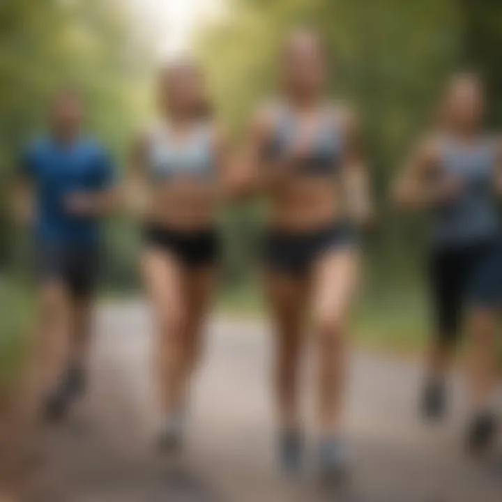 Group of individuals engaging in a run walking routine