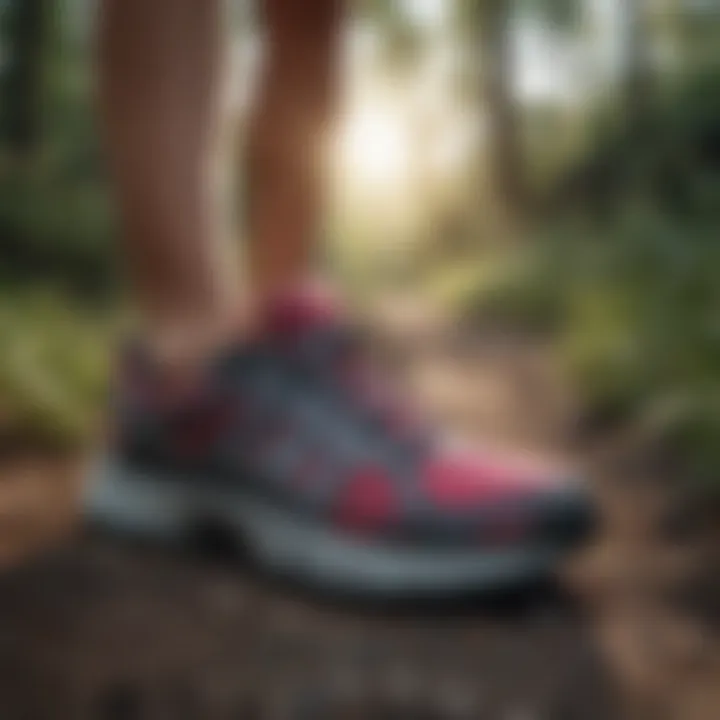 Close-up of running shoes on a trail