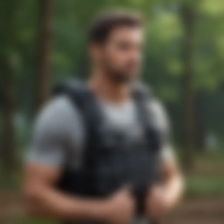 Fitness enthusiast using a weighted vest in an outdoor setting