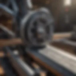 Detailed view of rowing machine components