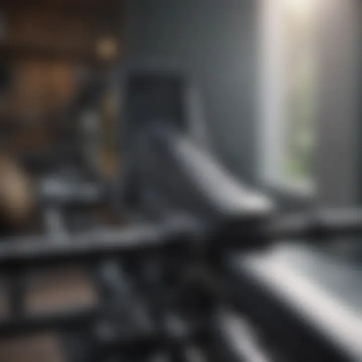Detailed view of rowing machine components