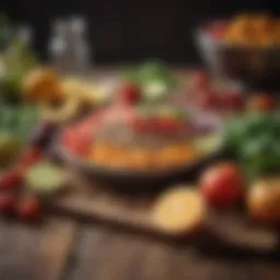 Colorful arrangement of fresh vegan ingredients