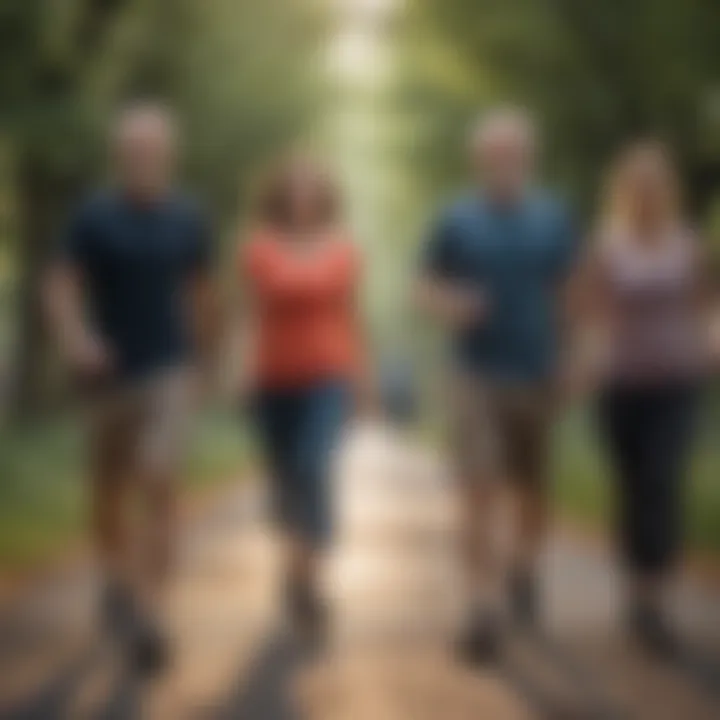 A group of individuals engaging in brisk walking