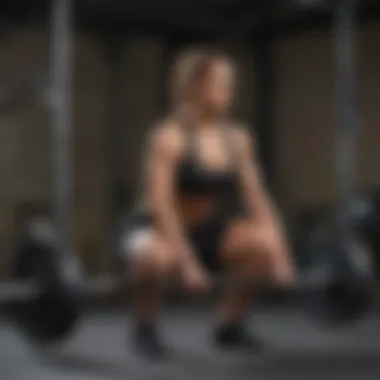 Demonstration of proper form during weighted squats.