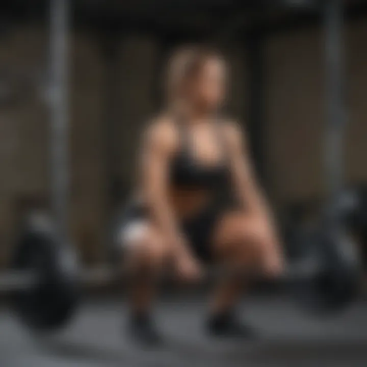 Demonstration of proper form during weighted squats.