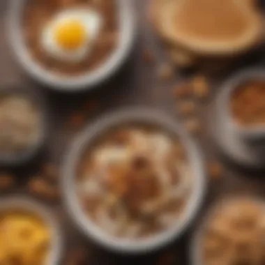 An array of protein-packed breakfast options including nuts, seeds, and toast