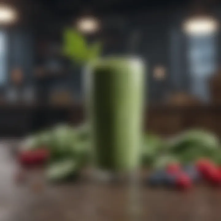 A vibrant smoothie packed with spinach, protein powder, and berries